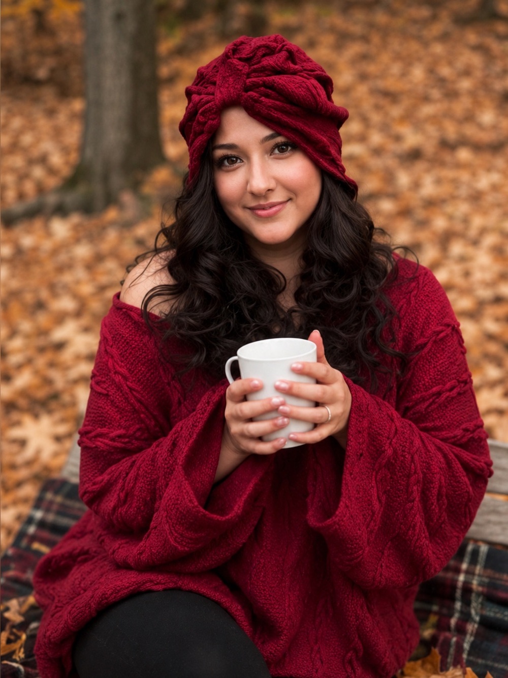 Fall Knit Set – Red Sweater with Matching Turban